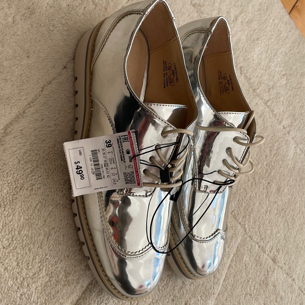 Zara silver brogue shoes